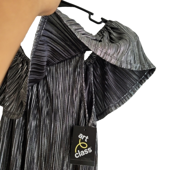 NWT Target Art Class Jumpsuit Cold Shoulder Wide Leg Black Silver Sz 14/16 - Picture 7 of 7